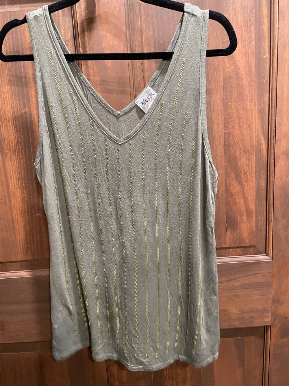Vocal Olive V-Neck Tank with Subtle Vertical Stitching